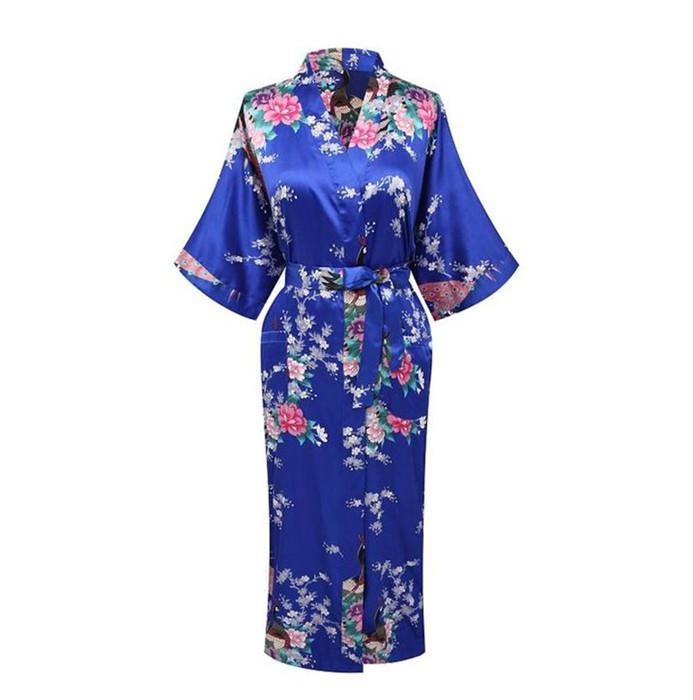 Lange Nachtjapon Pyjama Grijs Bruid Bruidsmeisje Wedding Robe Sexy Thuis Kleding Nachtkleding Vrouwen Nachtkleding Intieme Lingerie Neglige: Royal blue 