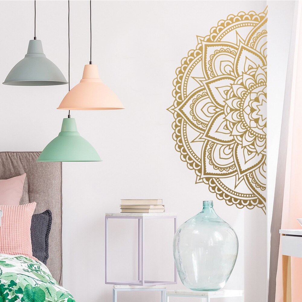 Puoli mandala vinyyli seinätarra kodin sängynpäätyyn joogaan irrotettava tarra seinätaide olohuoneen makuuhuoneen seinämaalaus seinätarrat
