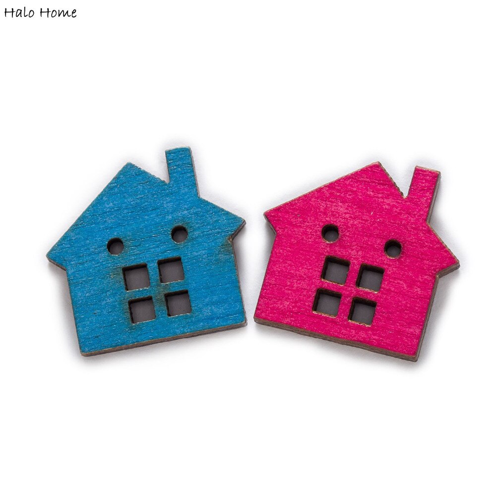30G Gemengde Huis Houten Knopen Naaien Plakboek Voor Kleding Ambachten Handwerk Accessoires Kaart Diy 23x22mm