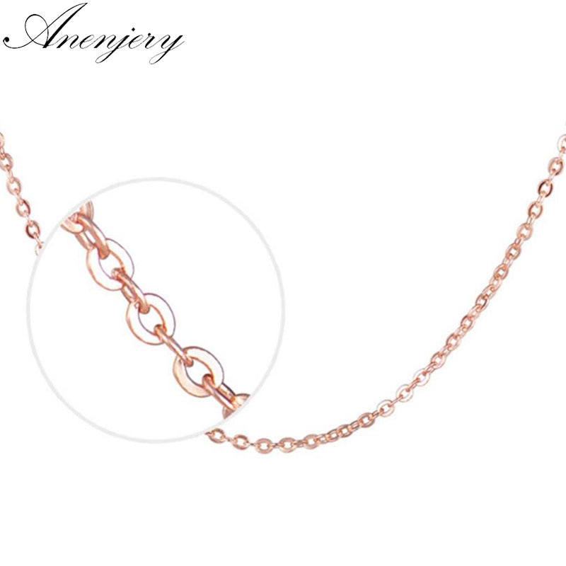 Anenjery Silver Color "O" Shape Rose Gold Color Link Chain Cross Necklace for Pendants collares (Diameter 1.5mm) S-N11