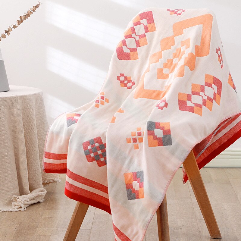 Geometric Printed Pattern Towels Soft Cotton Water Absrbent Bath Towel for Home Use Hotel Spa Service Bathing Accessories: red1