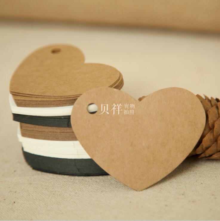 100 stuks doe-het-zelf hartvormige hanglabels voor bruiloften, bruine kraftpapieren labels voor kleding