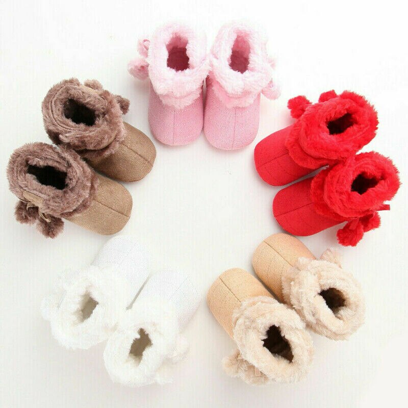 Newborn Baby Girl Toddler Fur Boots Soft Sole Crib Shoes Booties Prewalker Cute Winter Shoes 0-18M