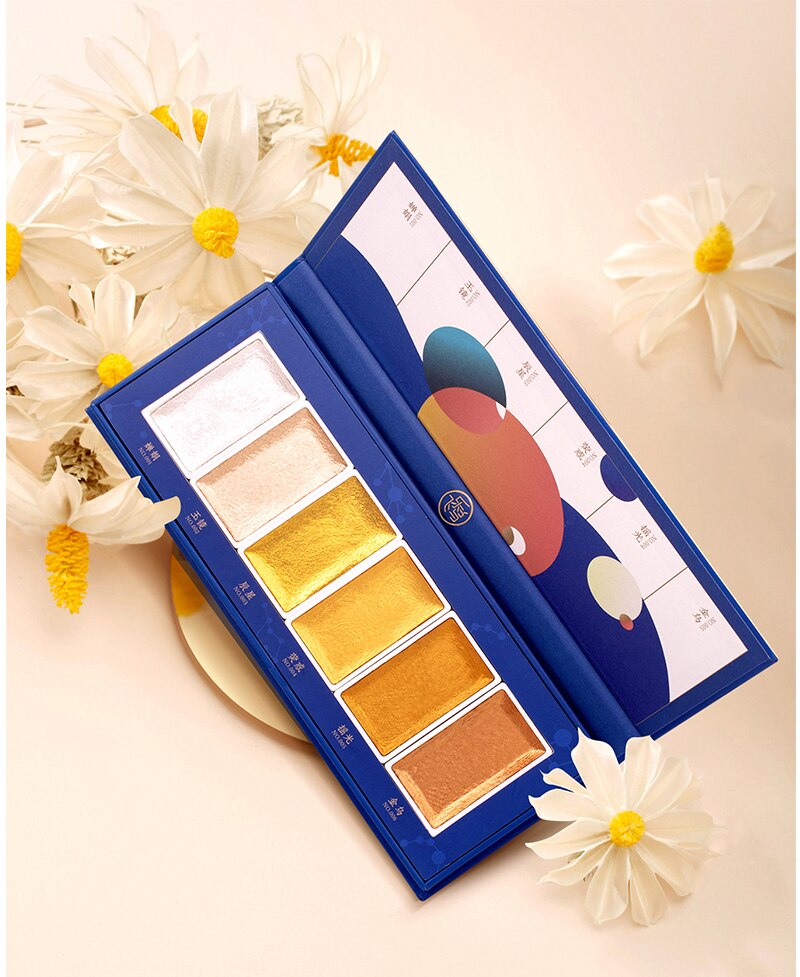 6 Kleuren Starry/Parel Kleuren Solid Verven Metallic Gold Aquarel Pigment Voor Tekening Art Supplies