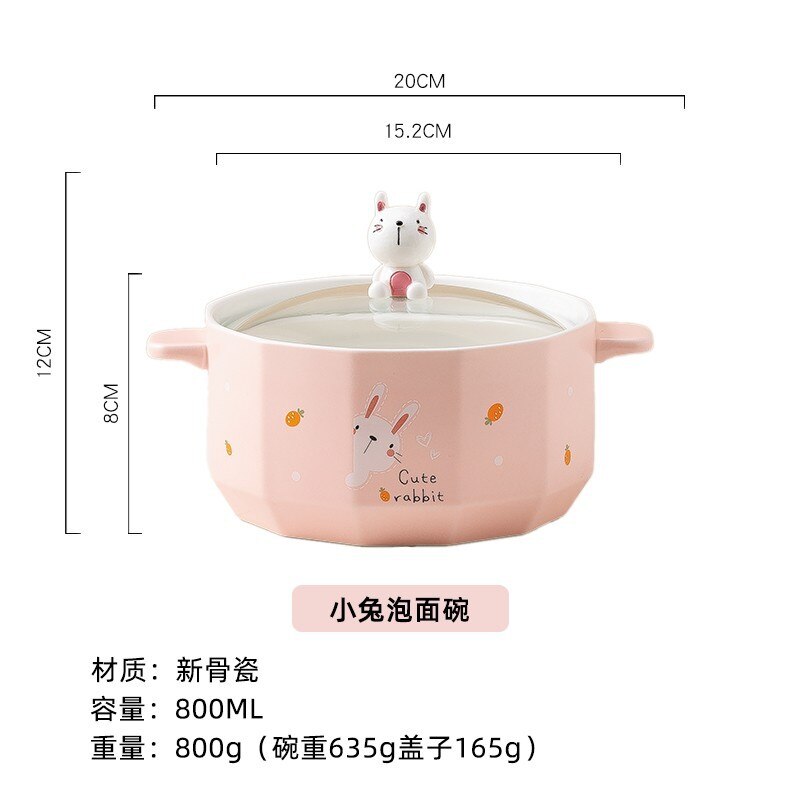 Ceramic Bowl Cute Ramen Instant Noodle Instant Bowl Cup Kawaii Japanese Kids Lunch Bento Box With Tableware Container: D