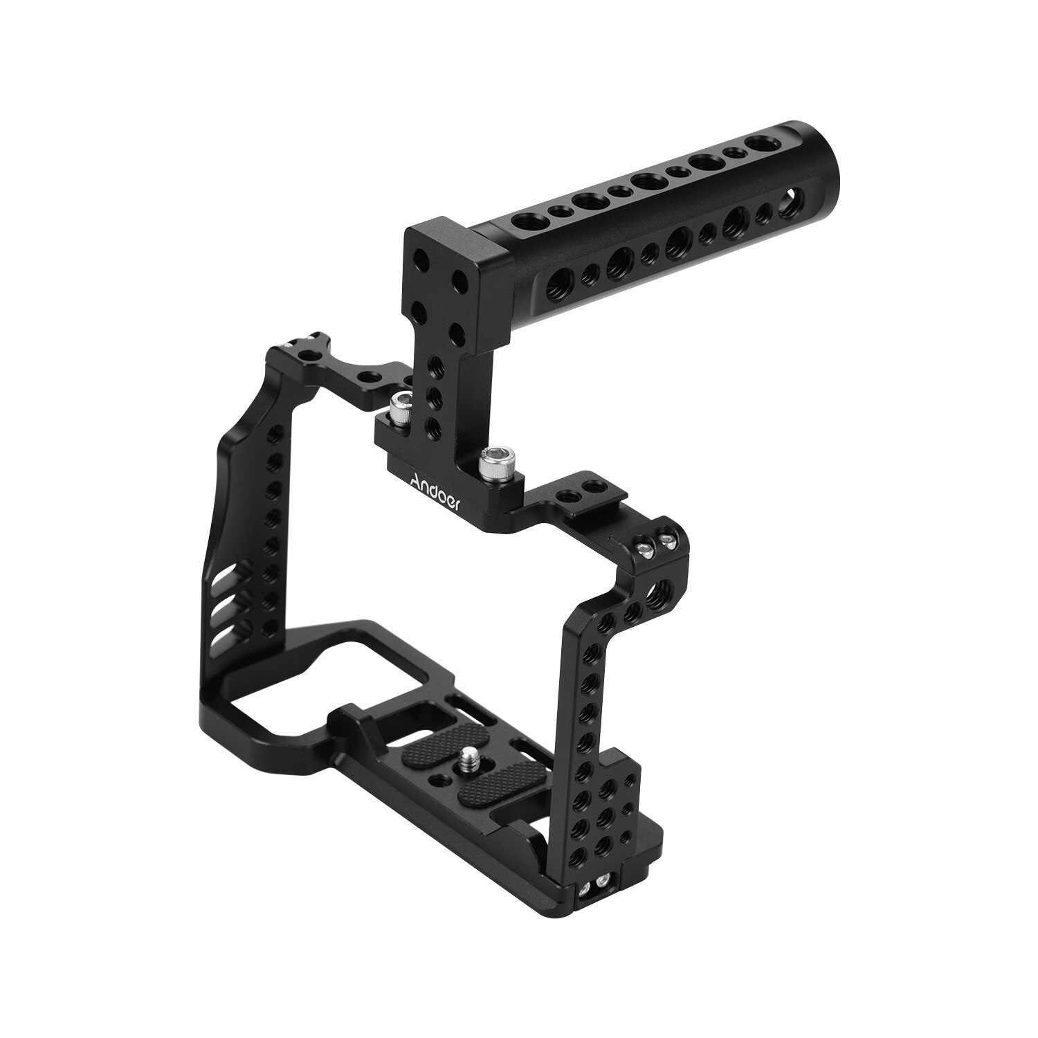 Andoer câmera de vídeo gaiola + alça superior kit liga alumínio com sapata fria montagem 1/4 Polegada 3/8 Polegada furos parafuso para sony a7r4 a7r iv