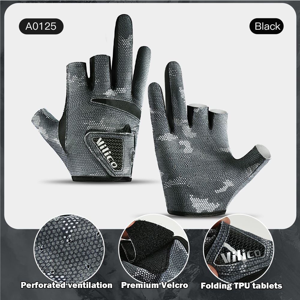 Vissershandschoenen voor heren Zomervissen Road Sub Zonnebrandcrème en antislip ijszijde Ademende dunne handschoenen met drie vingers: M / zwart