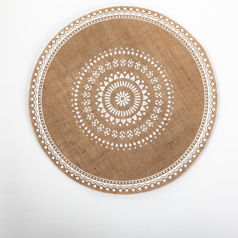 Napperon de Table à manger rond en Jute avec pompon, napperon tissé antidérapant, tapis isolant, dessous de verre pour café, décoration de la maison,: Color-17