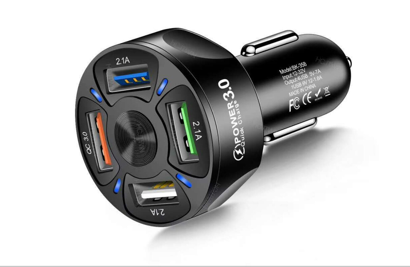 3.1a fast charging car charger one drag four QC 3.0 car mobile phone charger 4USB car charger qc3.0: Black