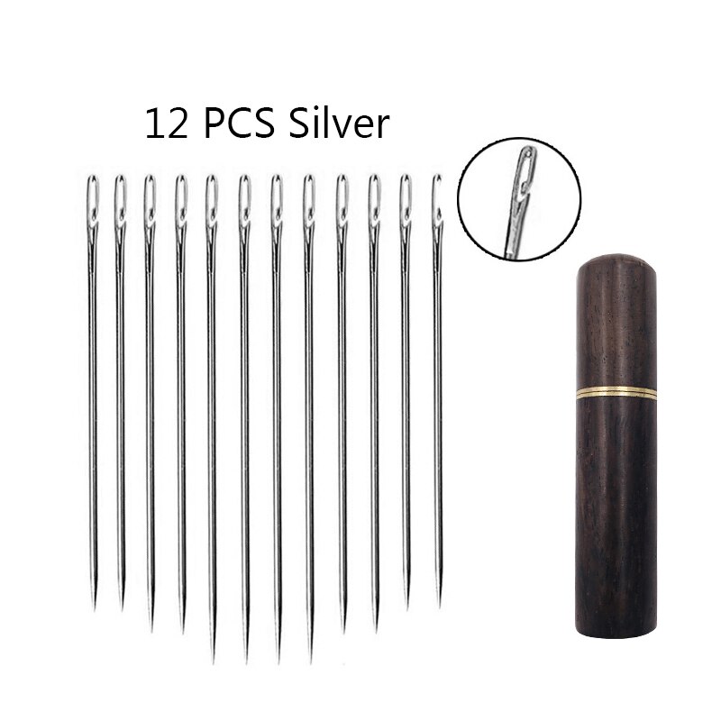 12 Stks/set Rvs Naalden Naald-Side Gat Blind Naald Threading Hand Huishoudelijke Naaien Ouderen Borduurwerk Naald: 12 PCS Silver Set 2