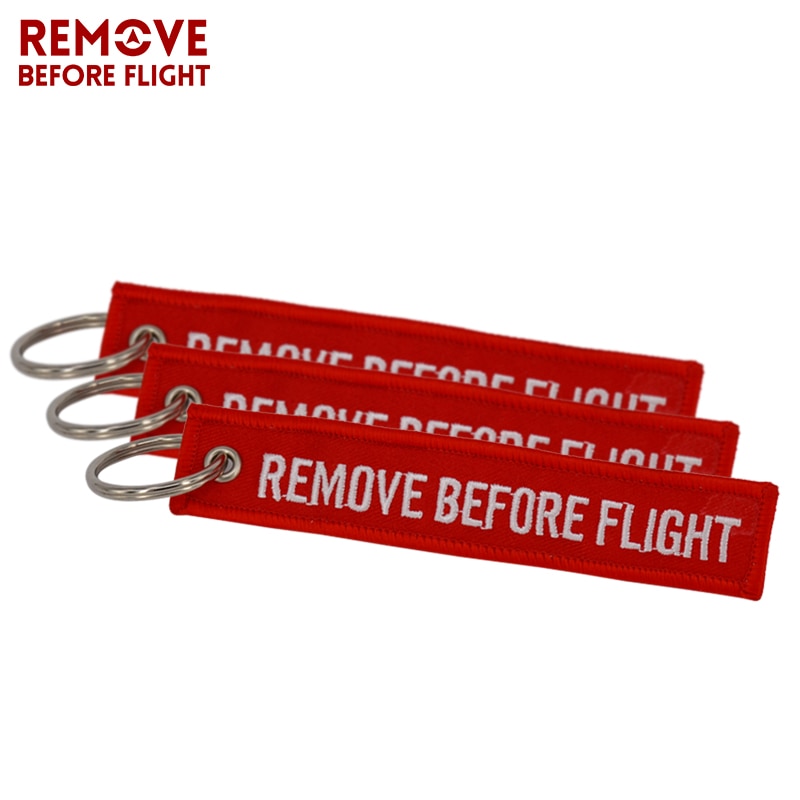 Remove Before Flight Sleutelhanger Auto Ring Oem Rode Borduurwerk Sleutelhangers Tag Label Sleutelhanger Chain Sieraden Trinket Voor Luchtvaart
