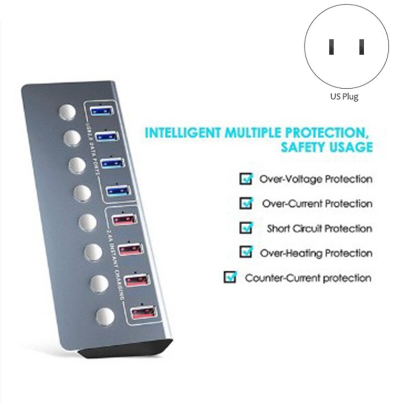 Aluminum Alloy 8-Port USB3.0 Splitter 4 Port Laptop Extended USB HUB 4 Port Fast Charging Adapter External US Plug