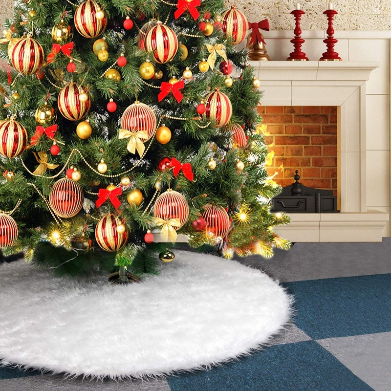 90/120Cm Kerstboom Rok Witte Sneeuwvlok Pluche Mat Faux Bont Voet Tapijt Thuis Xmas Tree Nieuwjaar decors Noel Schort Ornament