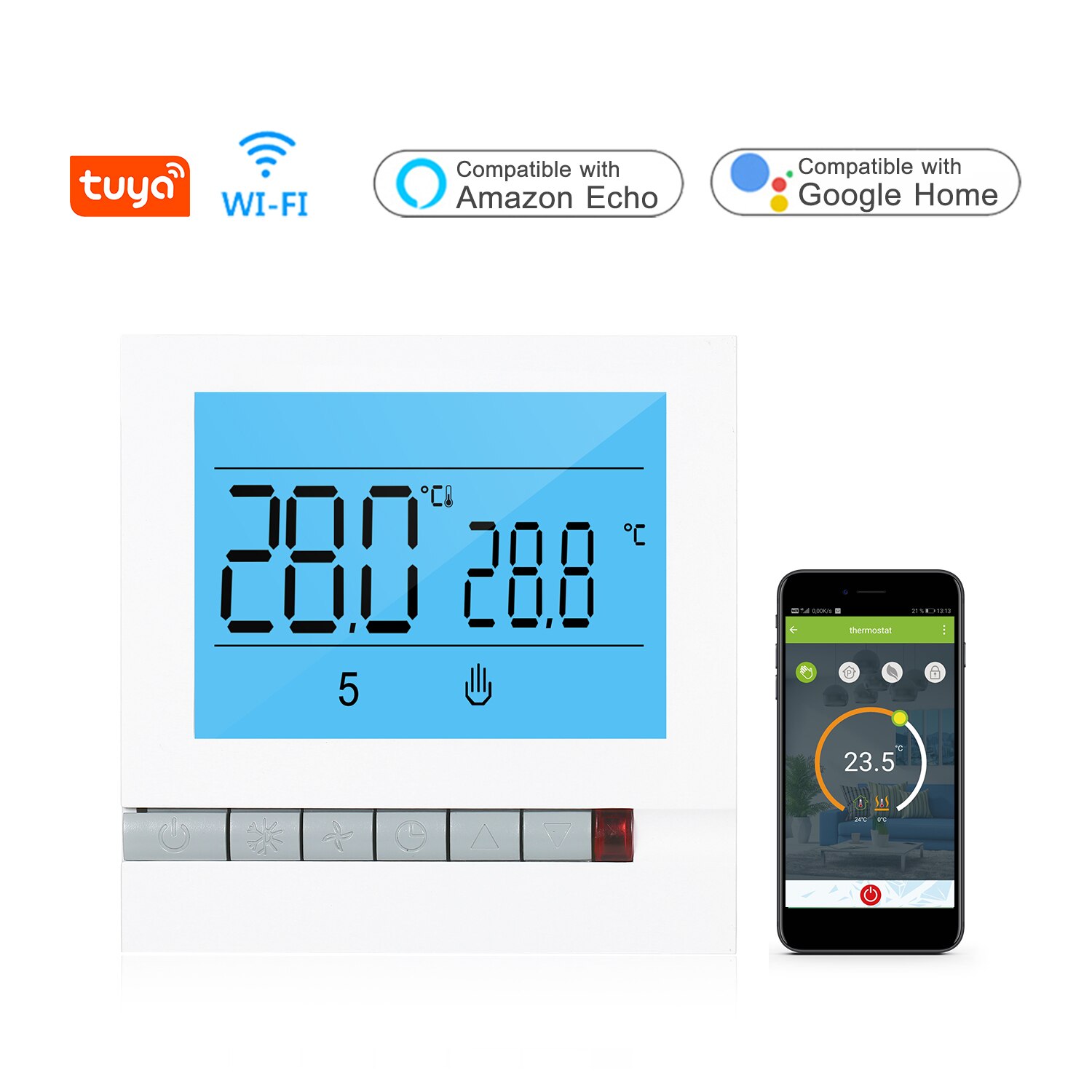 Tuya WiFi Smart Water Heating Thermostat Programmable Temperature Controller Compatible with Alexa Google Home Large LCD Screen