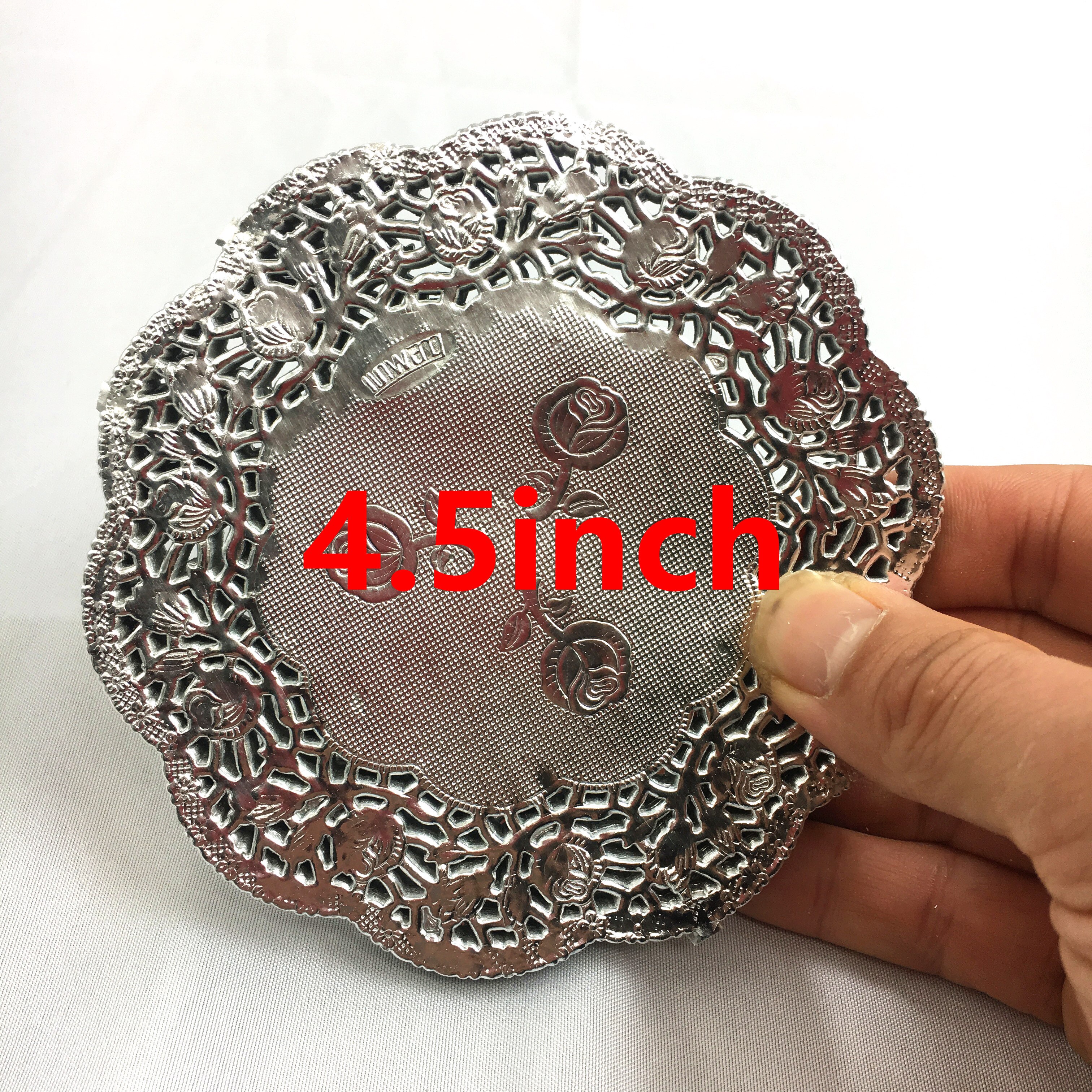 20Pcs 4.5Inch Zilveren Ronde Diameter 114Mm Paper Lace Kleedjes Voor Cake Placemat Party Decoratie