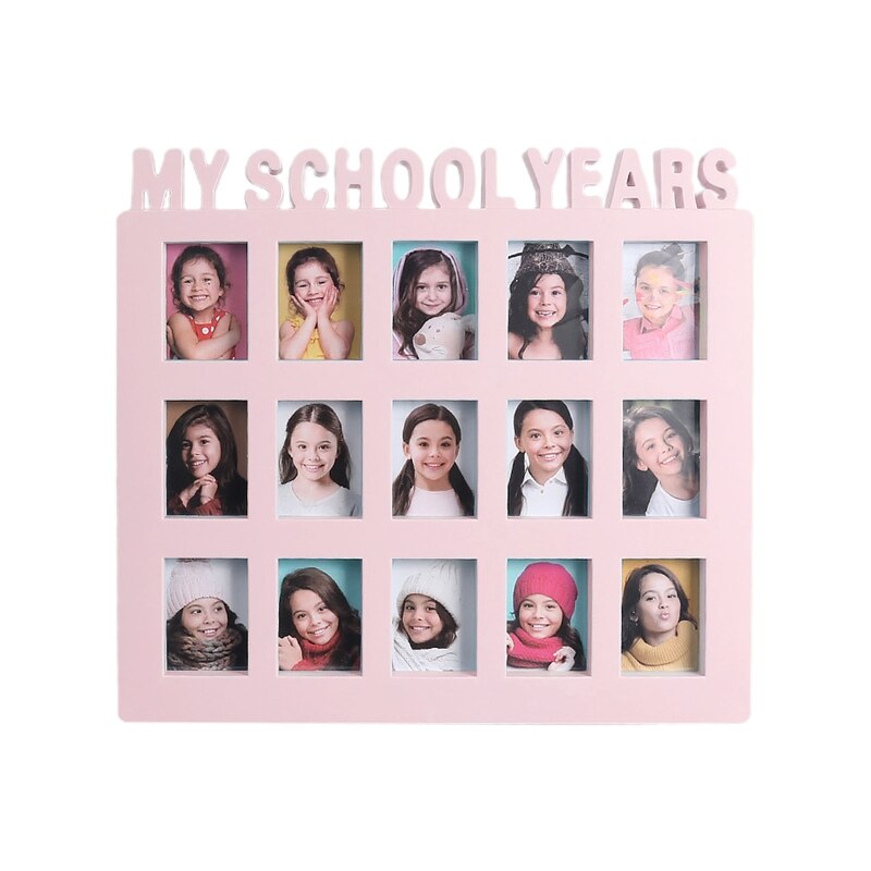 B2EB School Years Photo Moment Student Keepsake Frame Children Campus 15 Pictures Display Collage Frame Kids Memory: Light Pink