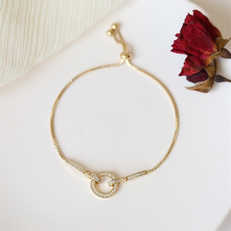 Fashionable Simple AAA Cubic Zirconia Pendant Bracelet for Woman Round Shiny Crystal Korean Bangle Female Jewelry
