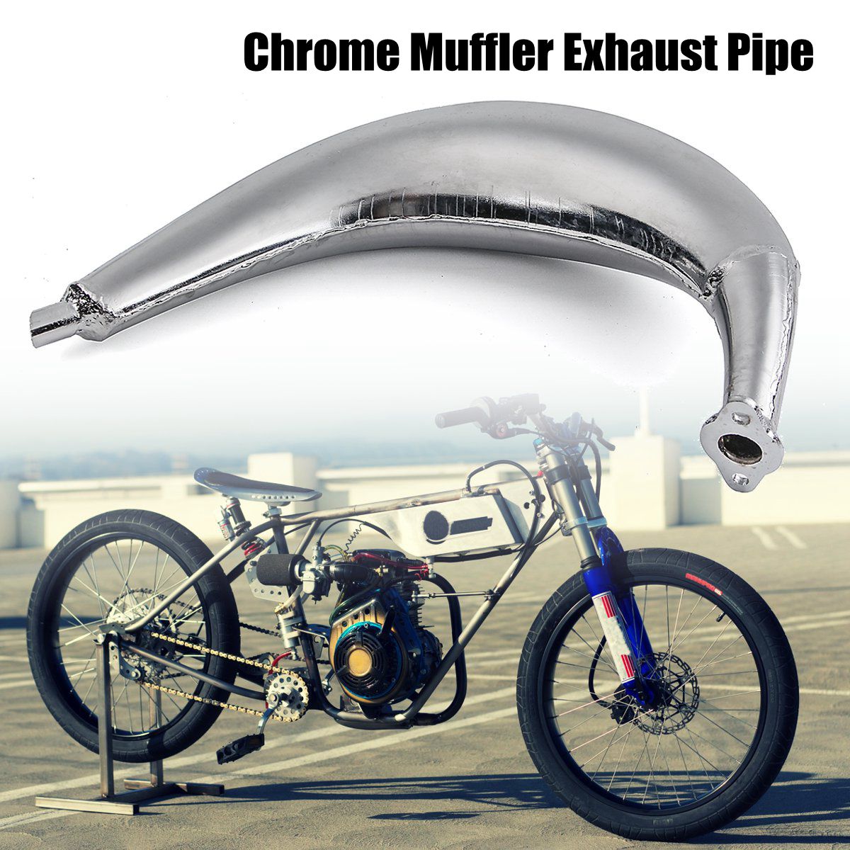 Banan lydpotte udstødning krom passer 49cc 50cc 60cc 66cc 80cc motoriserede cykel cykeldele motor cykeltilbehør 1/2 stk