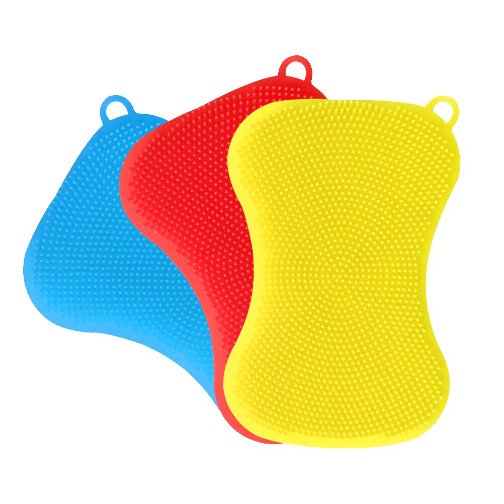 3pcs Cleaning Brushes Silicone Dishwashing Brush Vegetable Fruit Dish Washing Cleaning Brushes Kitchen Accessories
