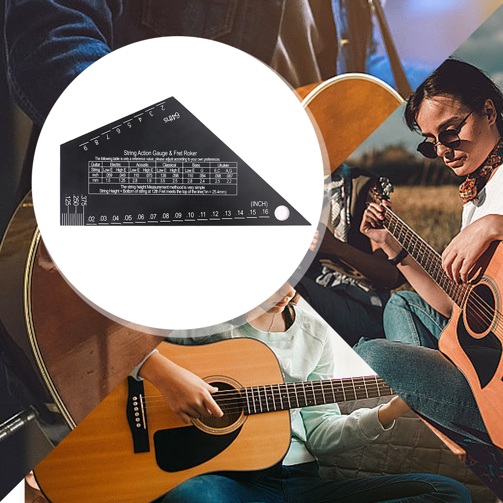 Edelstahl Gitarrensaiten Action Gauge Fret Rocker Fret Leveling Guide String Height Gauge für Gitarre Leveling Luthier Tool