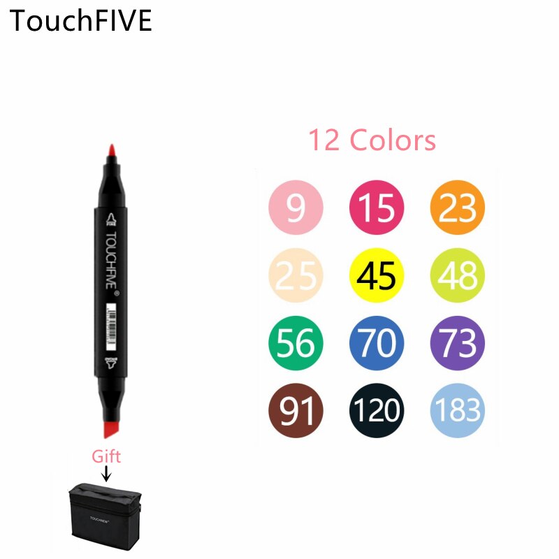 TOUCHFIVE Markers set 12 30 40 80 Colors Dual Tips Alcohol Graphic Sketching Markers Pen for Bookmark Manga Drawing Art Supplies: Commonly 12 colors