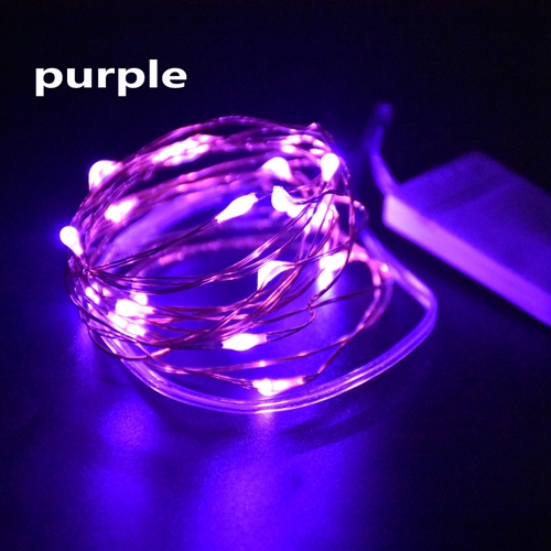 Kupferlichter, 1 m, 2 m, 3 m, Mini-Lichterkette CR2032, batteriebetrieben, Lichterkette für Schlafzimmer, Weihnachten, Party, Hochzeit, Dekoration: Lila / 0-5W