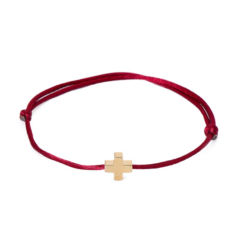 VEKNO Einfache Cross Red String Armband Einstellbar Flechten Glück Macrame Seil Armbänder Für Frauen Männer Kinder Handgemachten Schmuck: Wine red