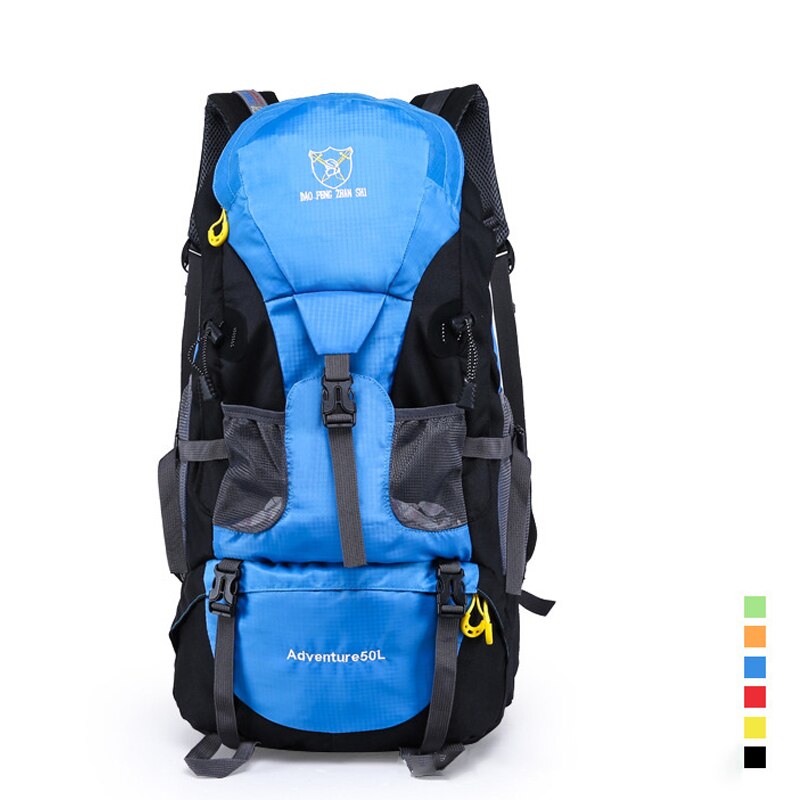 50L Outdoor Travel Bag Load Bearing Climbing Backpack Thickened Strap Camping Bags Waterproof Large Capacity Hiking Rucksack: Blue