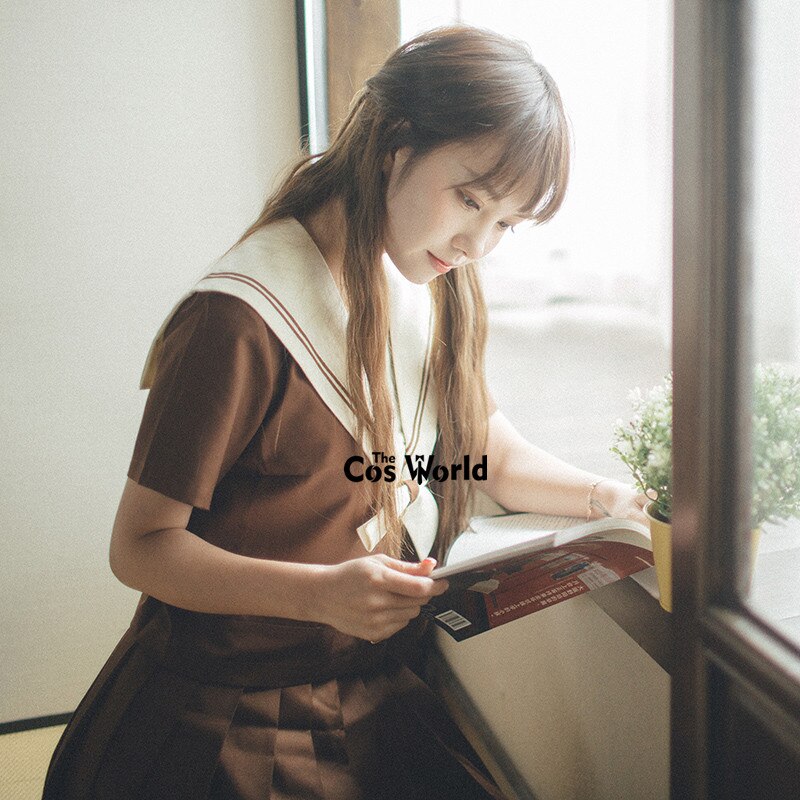 Ivory Yellow Cross Summer Navy Sailor Suit Tops Skirts JK High School Uniform Class Uniform Students Cloth