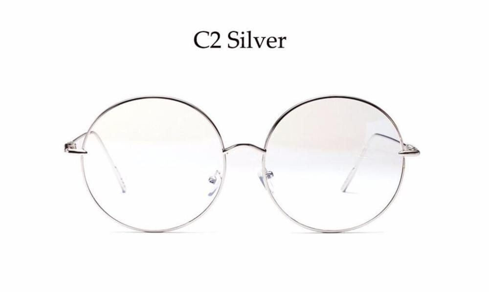 Overdimensionerede klare runde briller sølv metal stel vintage store cirkel briller mærke store store nørd briller kvinder: C2 sølvfarvet