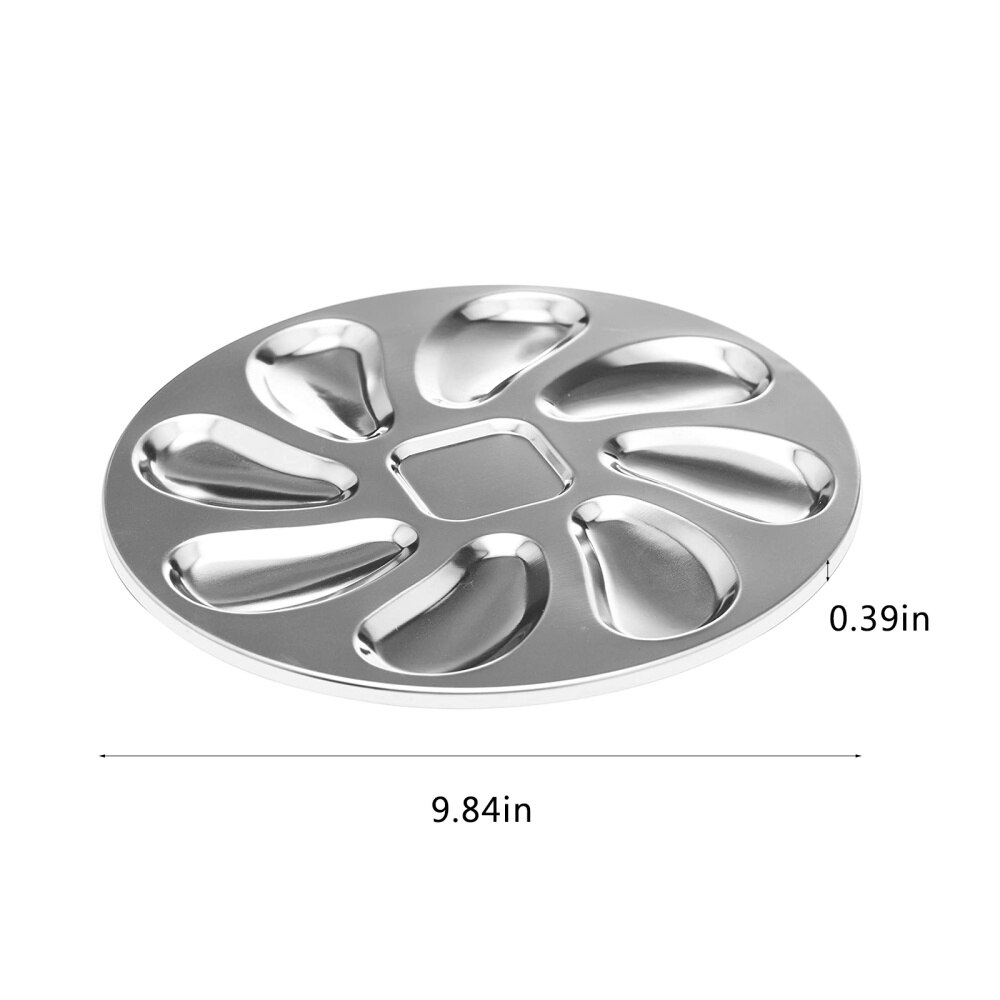 Brand Oyster Shell Shaped 8 Slots Stainless Steel Oyster Serving Grilling Plate Pan for Oysters Sauce and Lemons