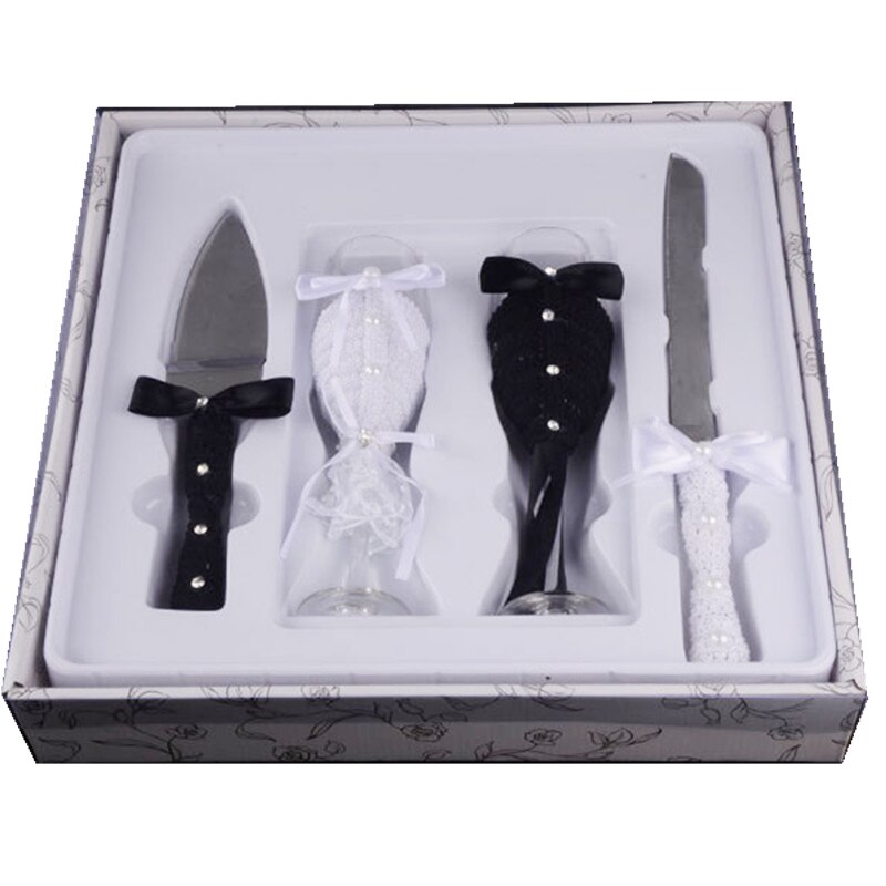 Bröllopstårta kniv spade glas vin koppar pizza server rostfritt stål romantisk blomma harts födelsedagsfest servis 4 st/set