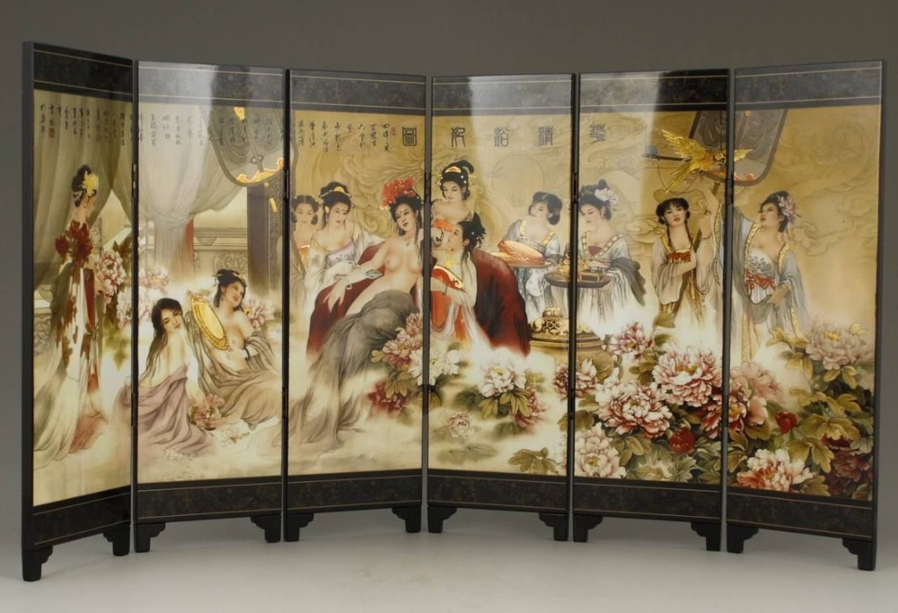Kinesisk gammel lak håndarbejde maleri belles tage en badning ruller dekoration
