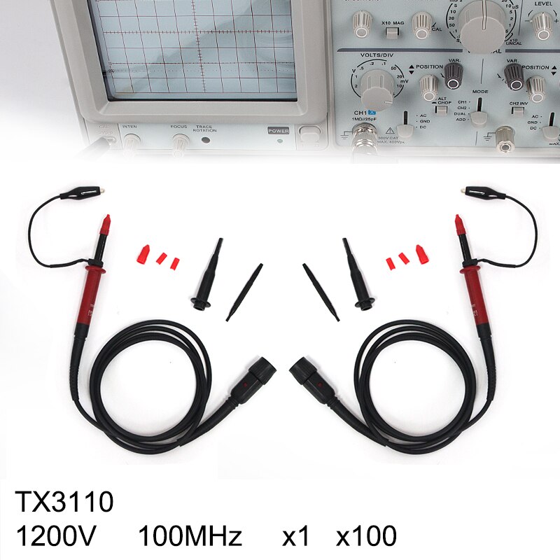 Kit de sonda de osciloscopio portátil, accesorios de osciloscopio Sonde, IP-100, 100MHZ, X10, X1, 2 uds.
