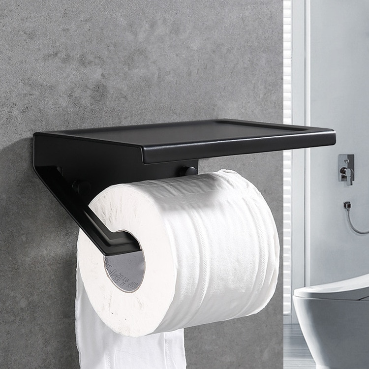 Aluminum Bathroom Paper Mobile Phone Holder with Shelf Bathroom Toilet Paper Towel Rack Roll Holder Bathroom Tool