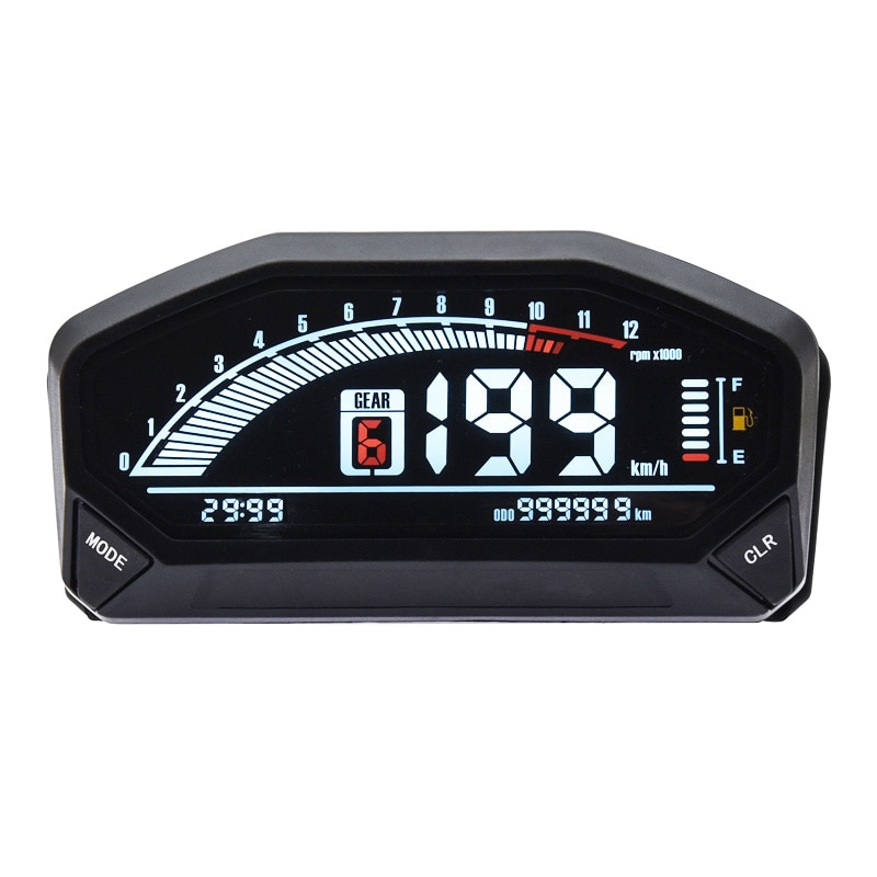 Universal LED LCD Speedometer Digital Backlight Waterproof Odometer Tachometer For Motorcycle 1,2,4 Cylinders YG150-23: Without sensor