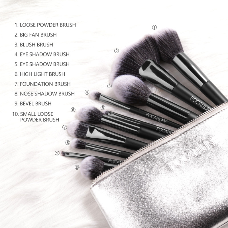 FOCALLURE 10PCS Makeup Brushes Set Foundation Eyeshadow Powder Lip Kits Makeup Brush Cosmetics Kits