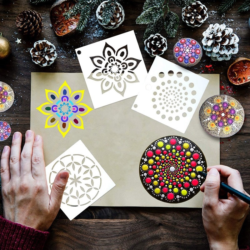 56 Pack Mandala Dot Painting Templates Stencils Perfect for DIY Rock Painting Art Projects 3.6X3.6 Inch 9X9 cm