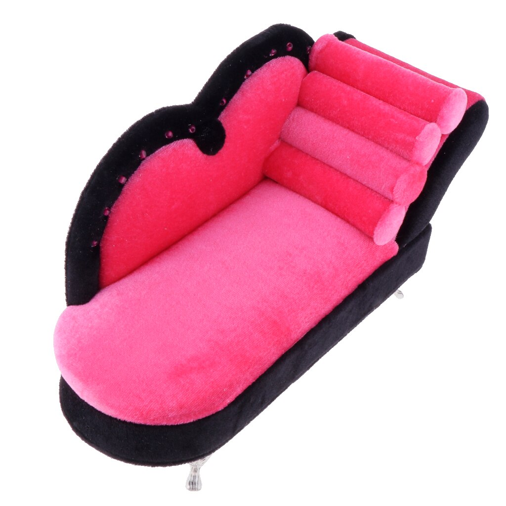 1/6 Scale Dolls House Miniature Chaise Lounge Recliner Long Sofa Furniture Model Decor Pink+Black