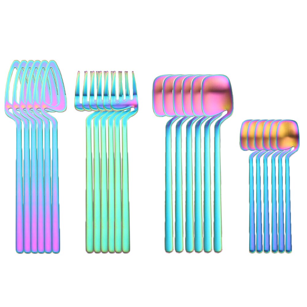 24Pcs 18/8 Stainless Steel Dinnerware Set Colorful Cutlery Hanging Cup Spoon Fork Knife Western Cutleri Silverware Tableware
