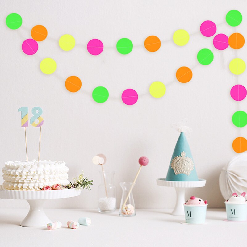 Juego de banderines fluorescentes de feliz cumpleaños, decoración para de cumpleaños, Estrella redonda, guirnalda luminosa, suministros para Baby Shower, 1set