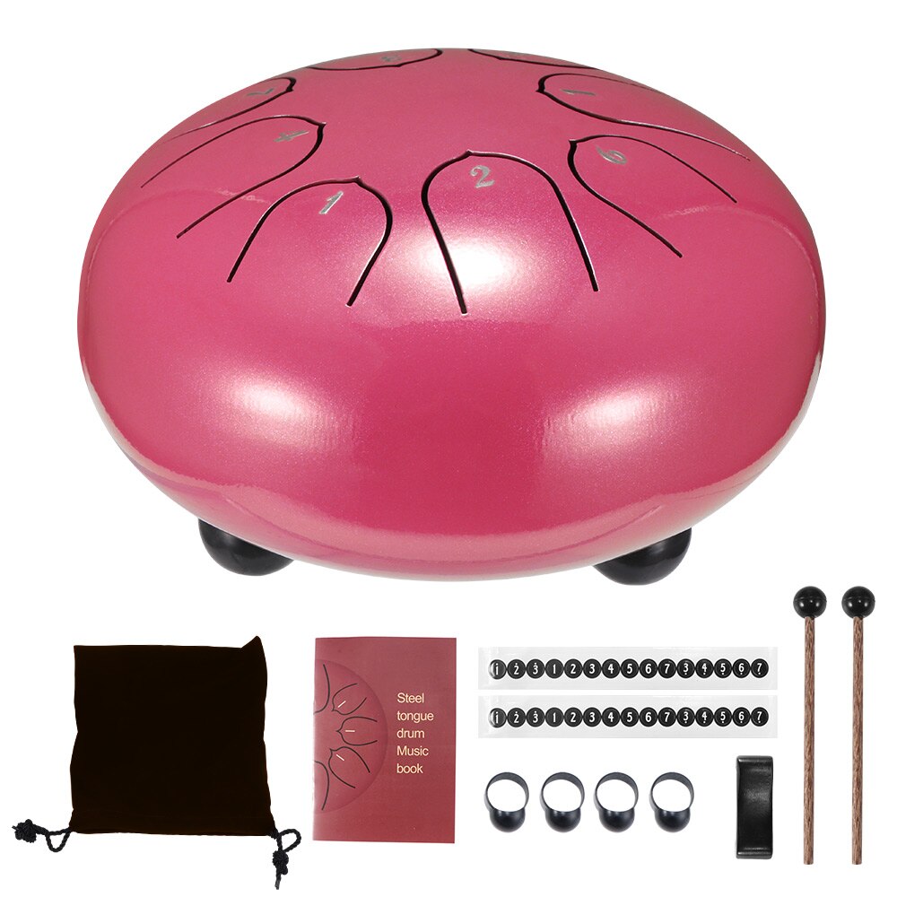 Cool 6 Inch Steel Tongue Drum 8 Tune Hand Pan Drum Tank Hang Drum With Drumsticks Carrying Bag Percussion Instruments At Home: 6 inch Pink
