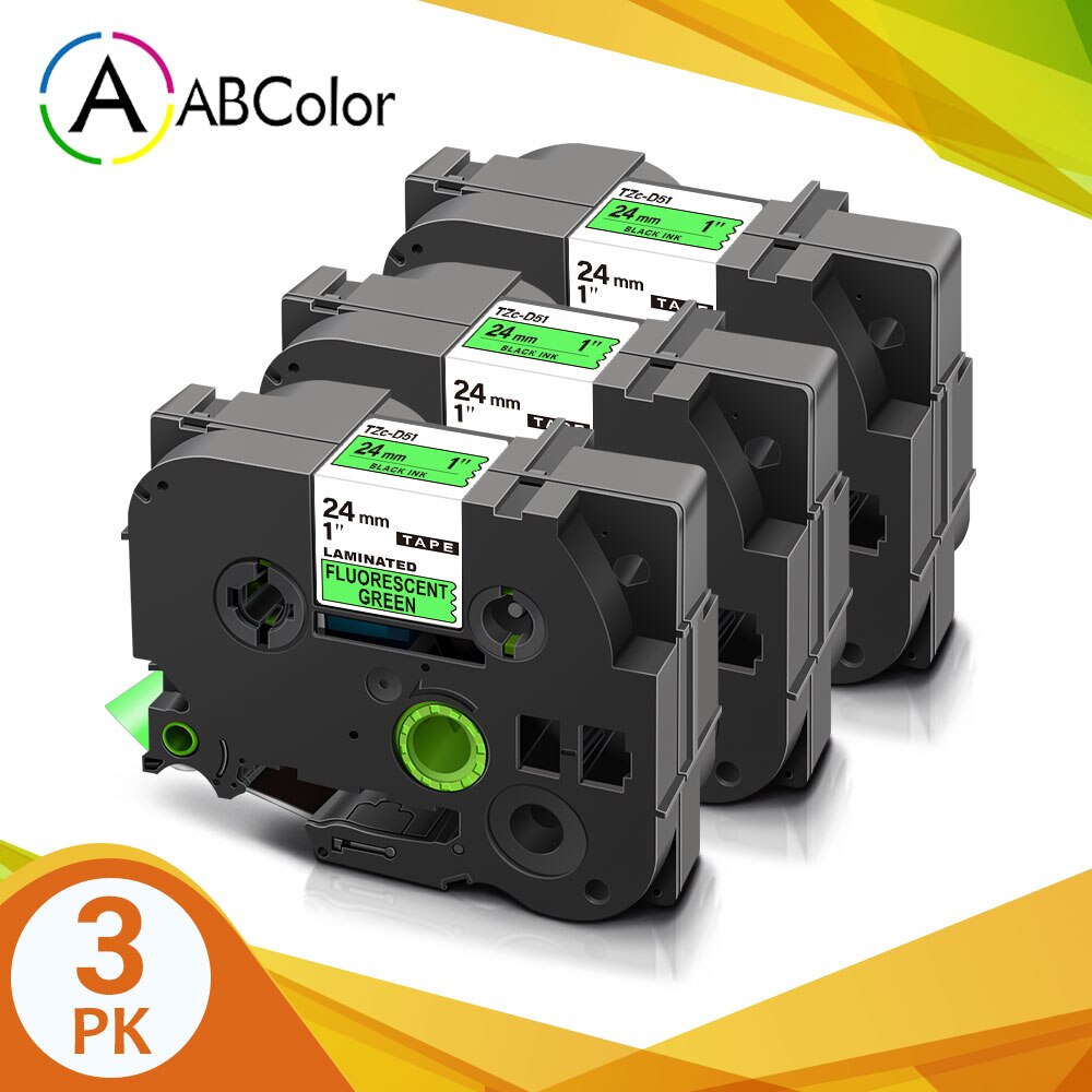 3PK Compatible for B51 C51 D51 Tape for Laminated Tape 24mm Fluorescent Printer Ribbon for Label Maker: Black on Flu.Green