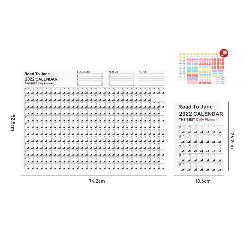 2022 Jaarlijkse Kalender Muur Kalender Planner Jaarlijkse Agenda Schema Dagelijks Met Sticker Stippen Kawaii Briefpapier Kantoorbenodigdheden