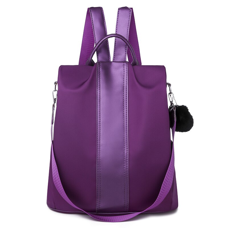 Mochila antirrobo para niñas, bolso escolar Oxford, color morado, colgante rosa, impermeable, de viaje: Purple
