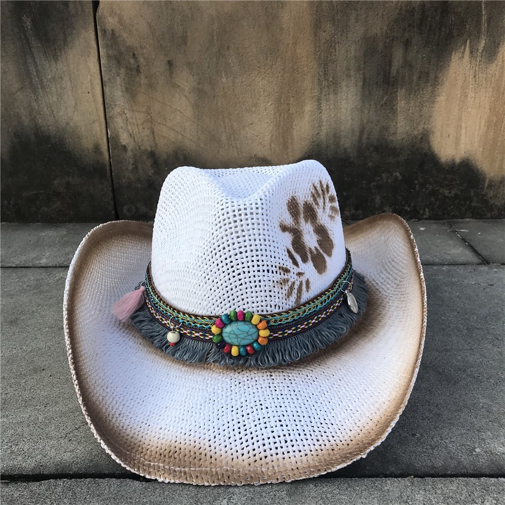 Kvinder strå hul western cowboy hat dame blomst strand sommer sombrero hombre hat fascinator sunbonnet cowgirl solhat