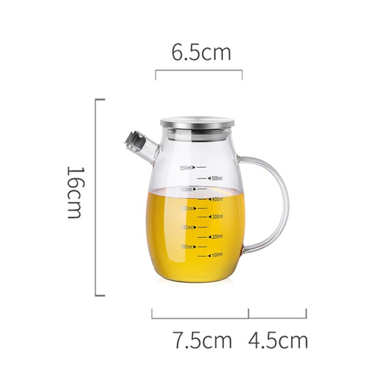 Bouteille d'huile en verre Transparent avec poignée | Échelle résistante à la chaleur à haute Borosilicate fournitures de cuisine, Sauce de soja, vinaigre: Oiler  550ml