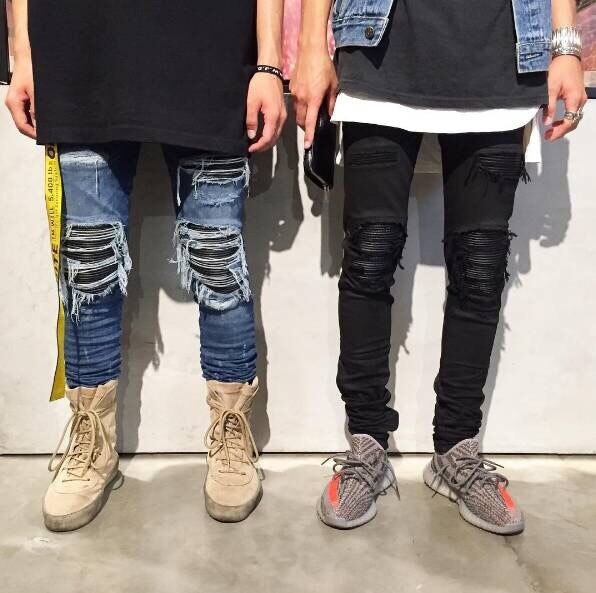 Denim concepteur trou jean déchiré pour hommes taille 28-38 40 automne hiver Plus velours HIP HOP Punk Streetwear