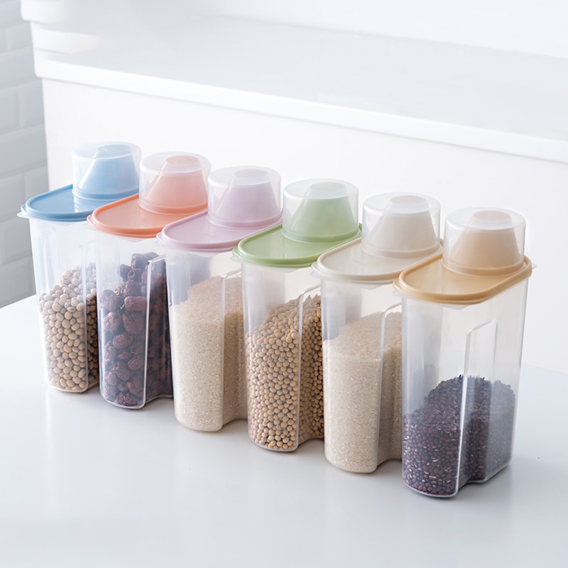 Køkken mad opbevaringsboks plastik klar beholder sæt med låg køkken opbevaring flasker krukker tørret korn opbevaring tank organizer