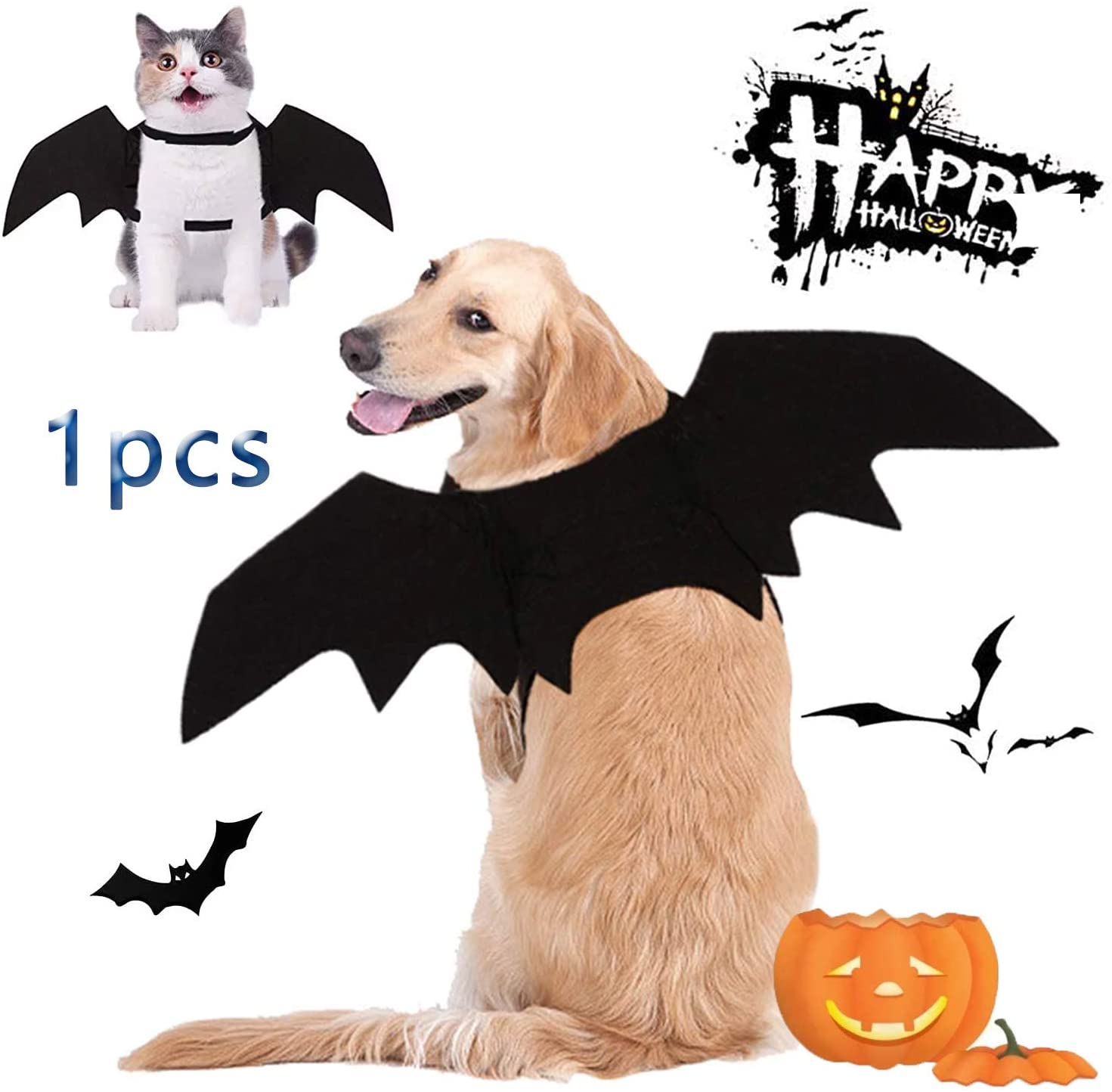 Halloween kattdräkt för katter hundar sällskapsdjur fladdermusvingar katt hund fladdermus kostym vingar (små)klä upp sällskapsdjur tillbehör fest sällskapsdjur kostym